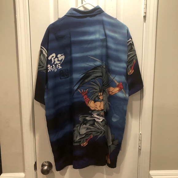 Y2K Vintage Haohmaru Samurai Blue Japanese Anime Button Down Shirt - Picture 3 of 9
